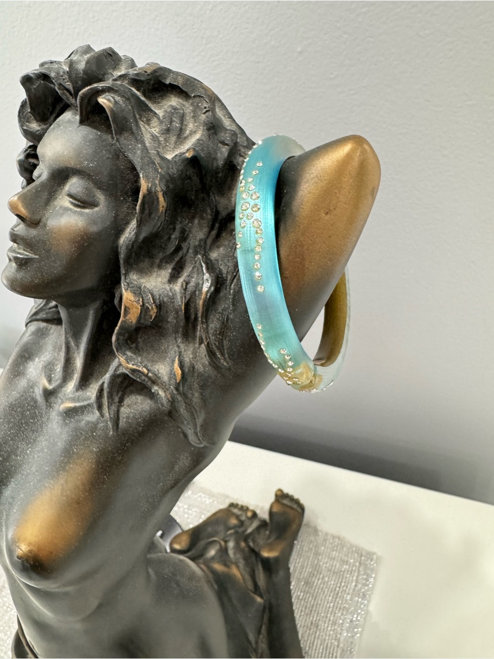 Alexis Bittar Aqua Blue Lucite Crystal Accent Bangle Bracelet